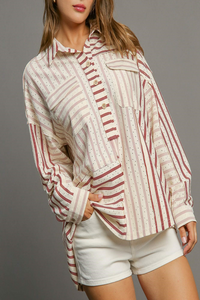 Cherry Wine Striped Colorblock Pointelle Top