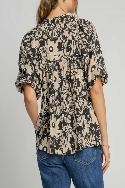 Perennial Floral Print Smocked Top