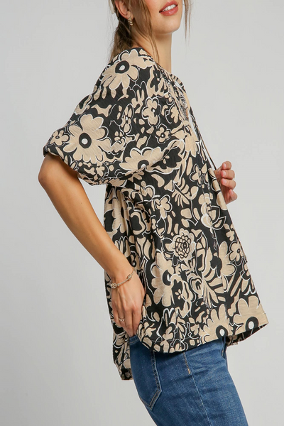 Perennial Floral Print Smocked Top