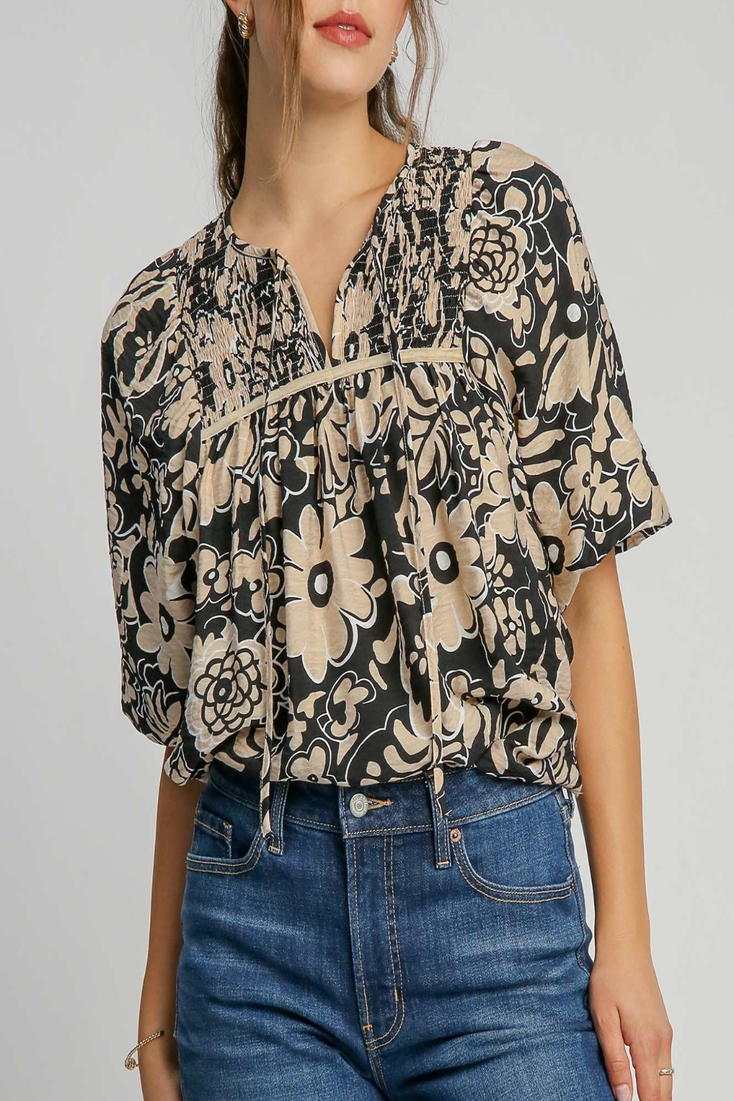 Perennial Floral Print Smocked Top