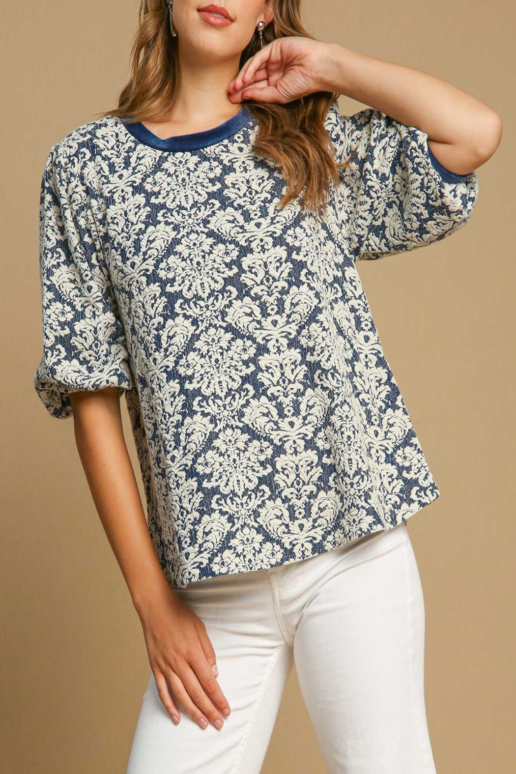 Dreams Abstract Jacquard Print Knit Top