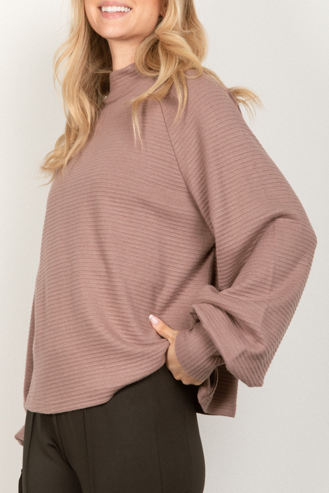 Lost Woods Mock Neck Textured Knit Top