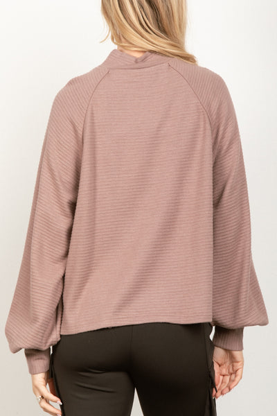 Lost Woods Mock Neck Textured Knit Top