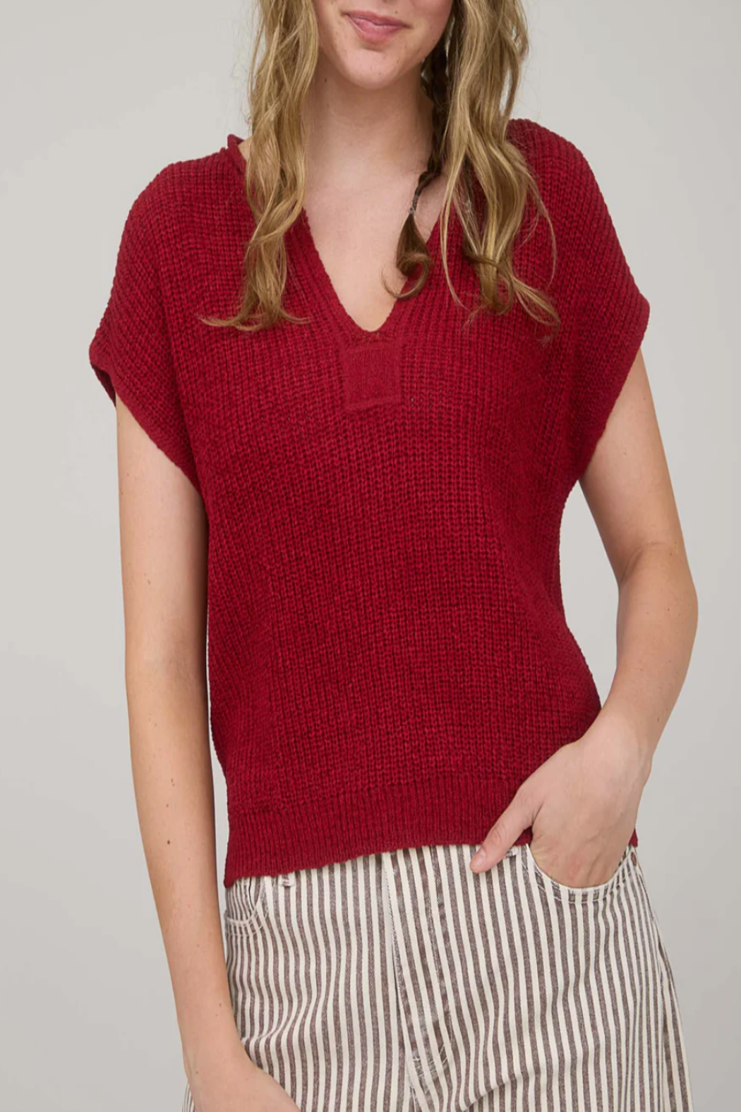 Echoes Split Neck Knit Pullover