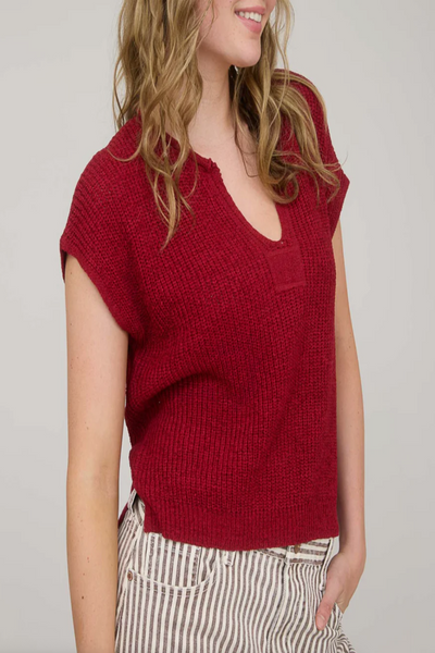 Echoes Split Neck Knit Pullover