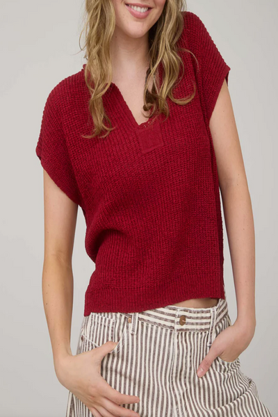 Echoes Split Neck Knit Pullover