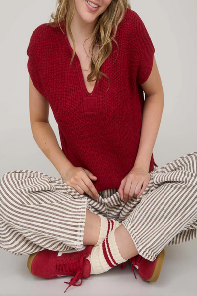 Echoes Split Neck Knit Pullover