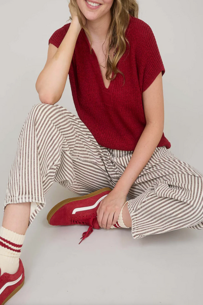 Echoes Split Neck Knit Pullover