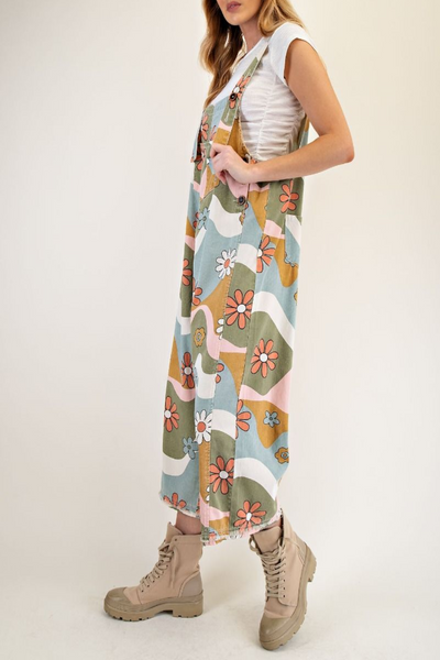 Ripples Flower Print Overalls