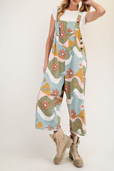 Ripples Flower Print Overalls