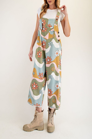 Ripples Flower Print Overalls