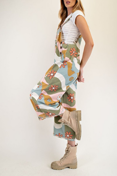 Ripples Flower Print Overalls