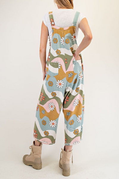 Ripples Flower Print Overalls