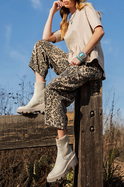 Upstate Leopard Print Cropped Barrel Pants