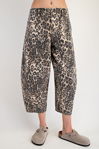 Upstate Leopard Print Cropped Barrel Pants