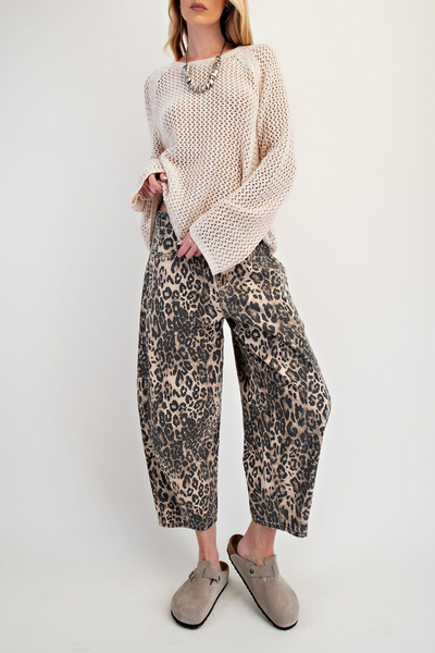 Upstate Leopard Print Cropped Barrel Pants