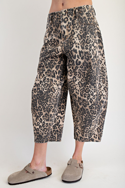 Upstate Leopard Print Cropped Barrel Pants