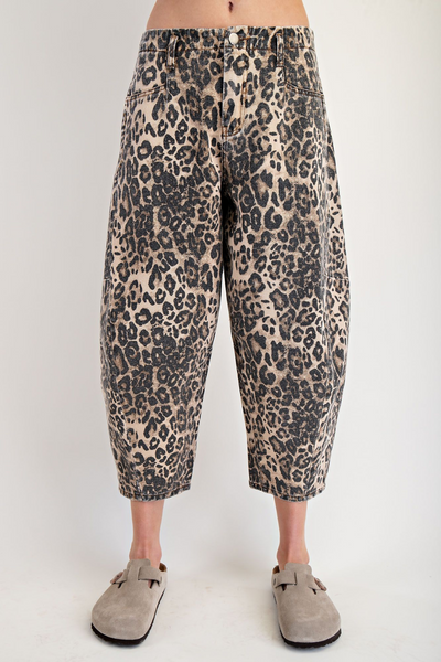 Upstate Leopard Print Cropped Barrel Pants