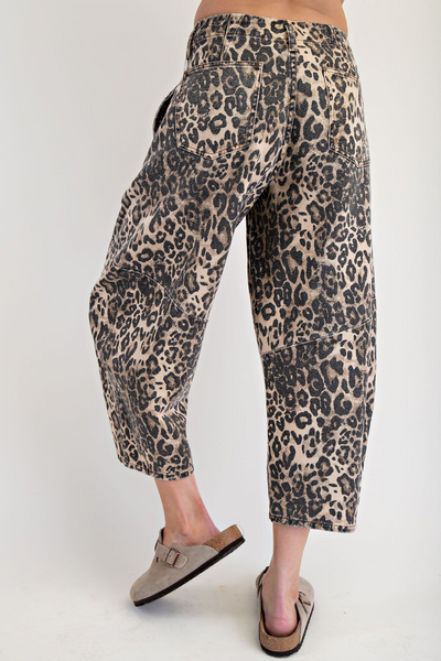 Upstate Leopard Print Cropped Barrel Pants