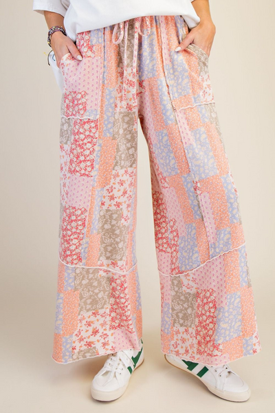 Favour Patchwork Print Mineral Washed Terry Pants