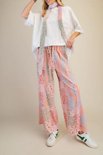 Favour Patchwork Print Mineral Washed Terry Pants