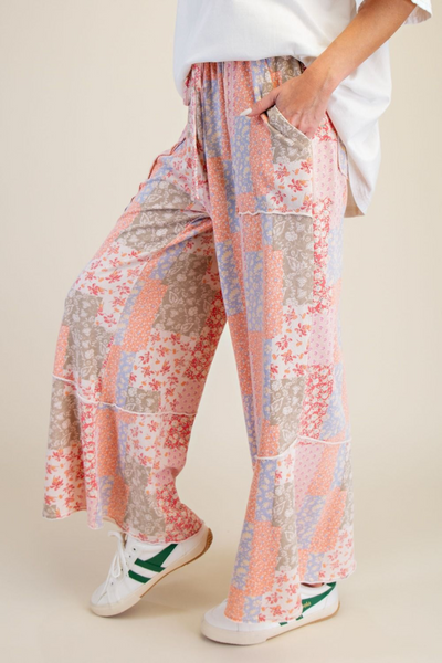 Favour Patchwork Print Mineral Washed Terry Pants