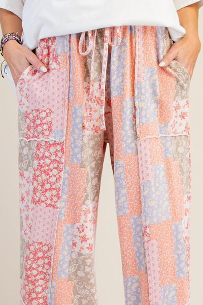 Favour Patchwork Print Mineral Washed Terry Pants