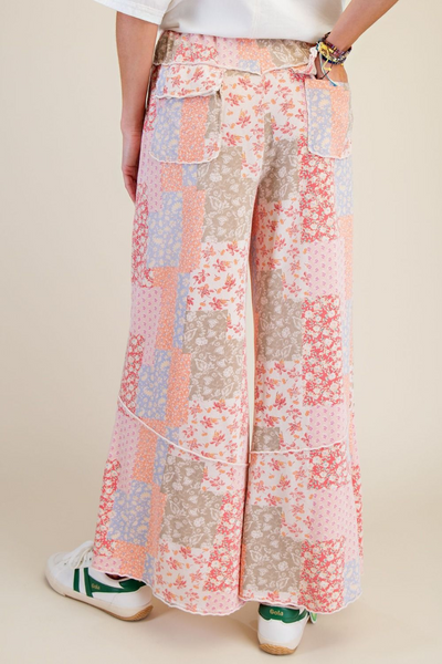 Favour Patchwork Print Mineral Washed Terry Pants