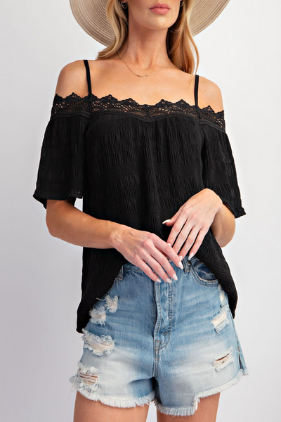 Waterloo Cold Shoulder Textured Chiffon Woven Top