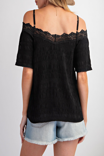 Waterloo Cold Shoulder Textured Chiffon Woven Top