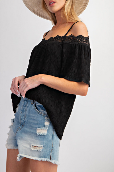 Waterloo Cold Shoulder Textured Chiffon Woven Top