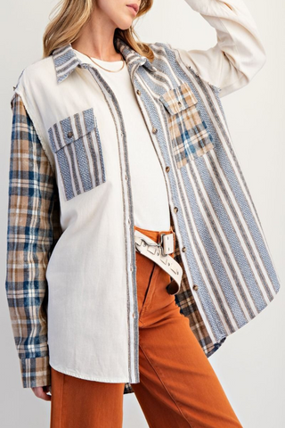 Starlight Plaid, Striped, and Star Patch Shacket