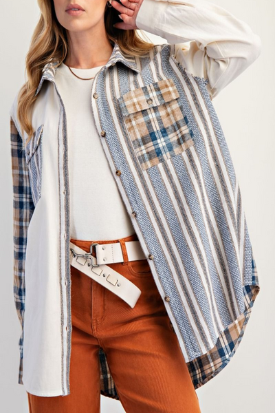 Starlight Plaid, Striped, and Star Patch Shacket