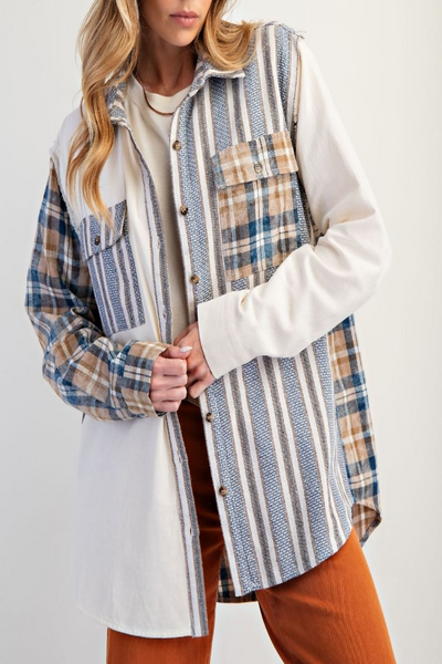 Starlight Plaid, Striped, and Star Patch Shacket