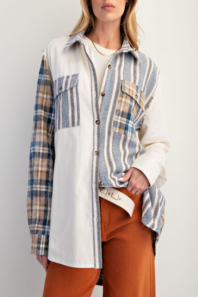 Starlight Plaid, Striped, and Star Patch Shacket