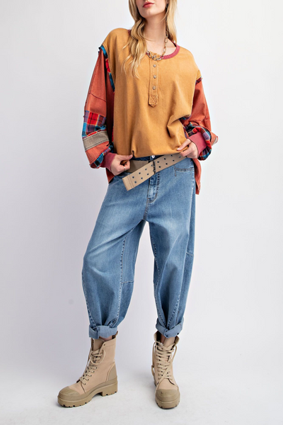 Caroline Flannel Color Block Top