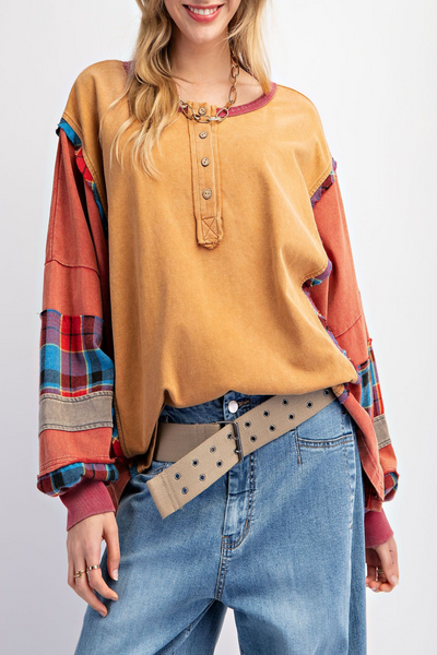 Caroline Flannel Color Block Top