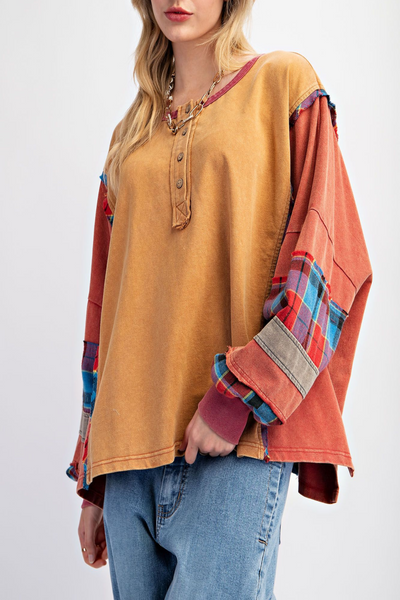 Caroline Flannel Color Block Top