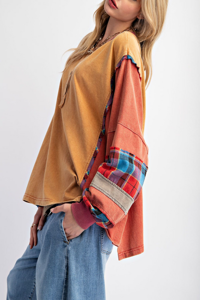 Caroline Flannel Color Block Top