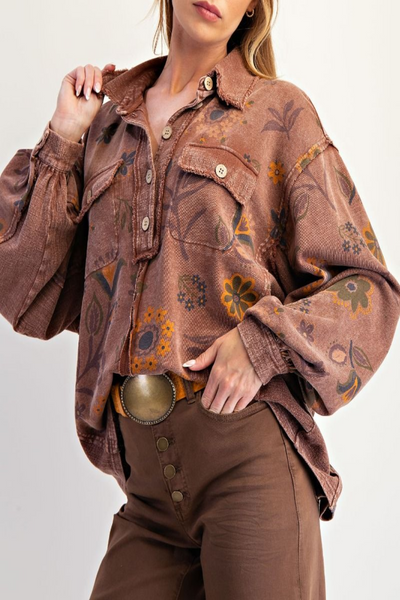 Dreamin Floral Print Collared Pullover