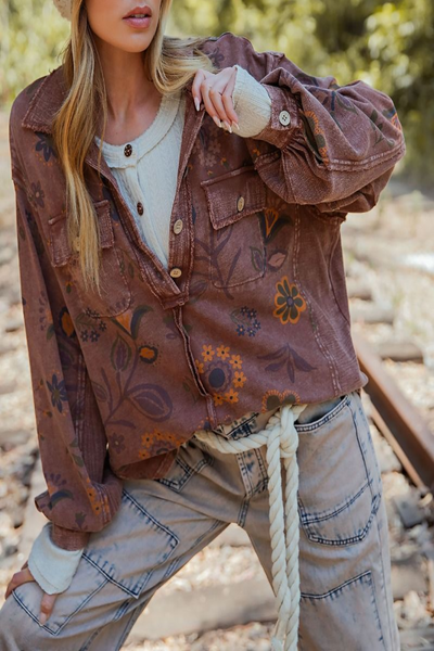 Dreamin Floral Print Collared Pullover