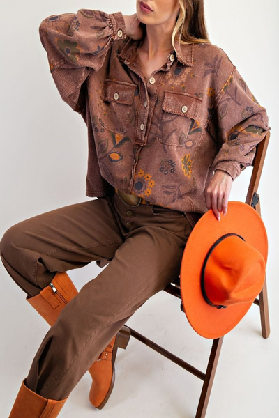 Dreamin Floral Print Collared Pullover