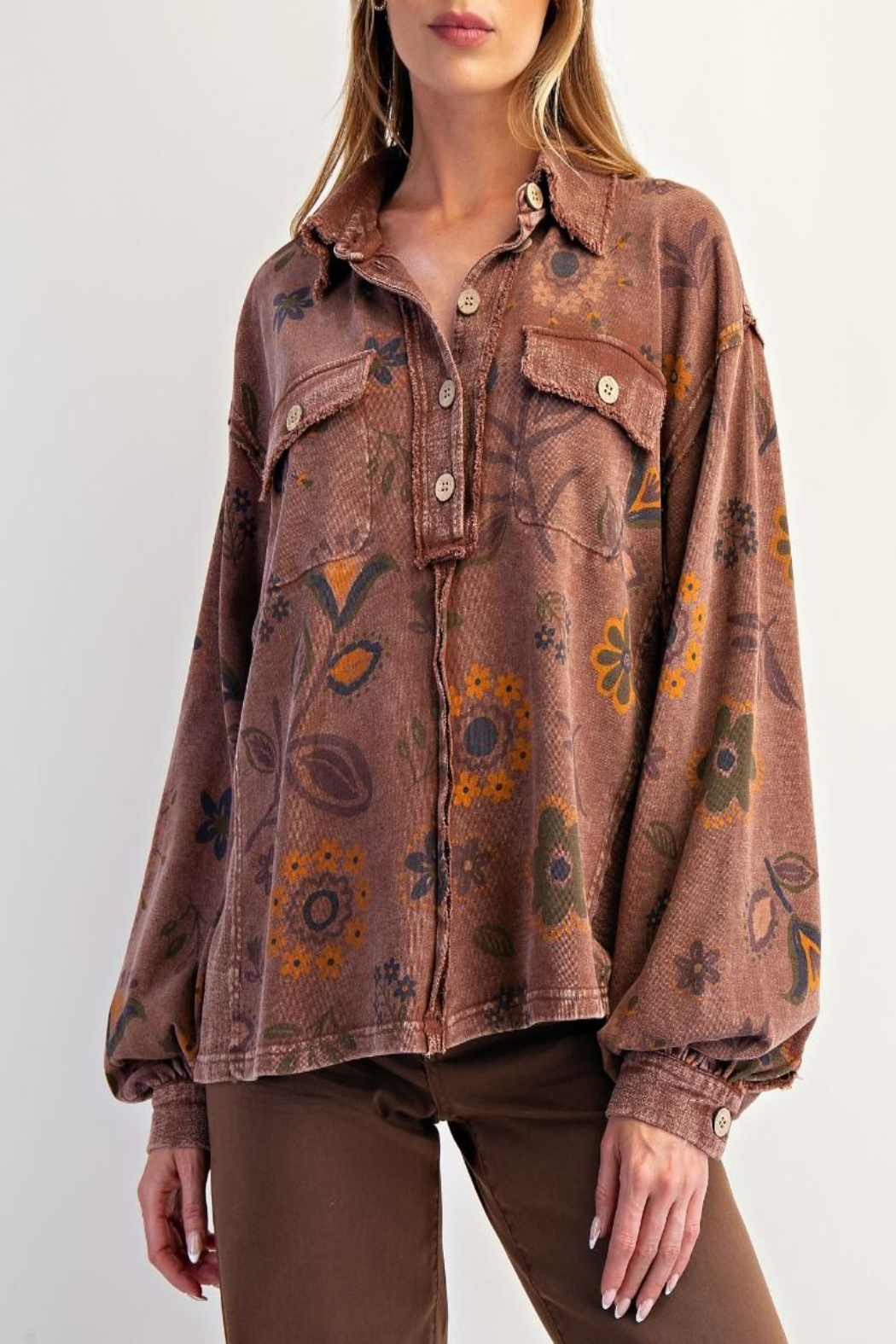 Dreamin Floral Print Collared Pullover