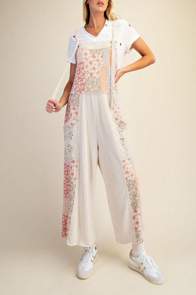 Daylight Patchwork Print Mineral Wash Overalls