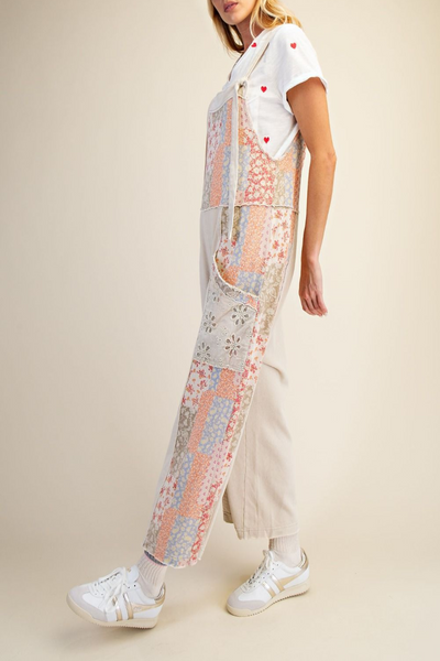 Daylight Patchwork Print Mineral Wash Overalls