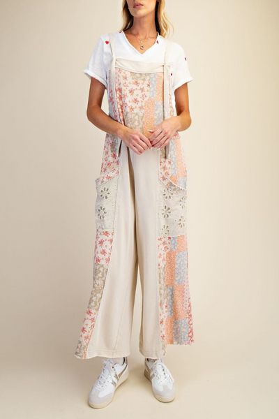 Daylight Patchwork Print Mineral Wash Overalls