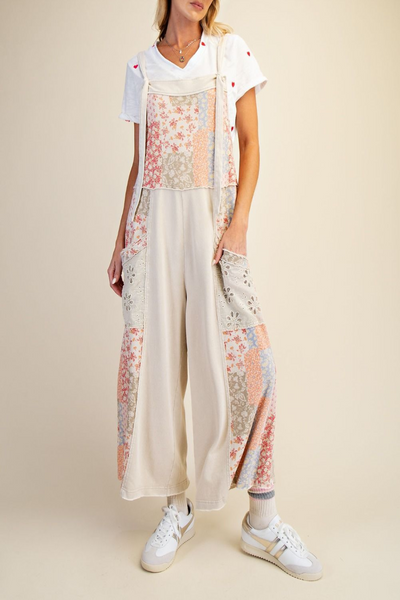 Daylight Patchwork Print Mineral Wash Overalls