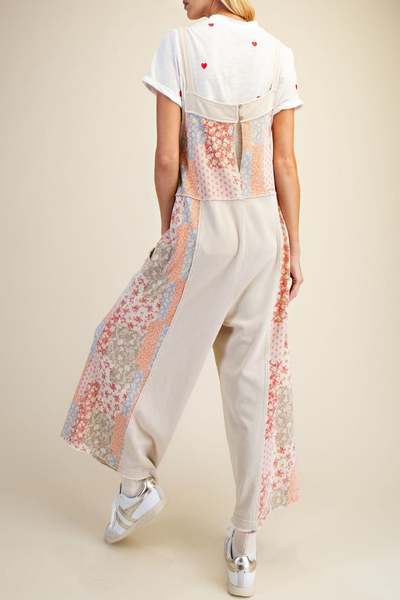 Daylight Patchwork Print Mineral Wash Overalls