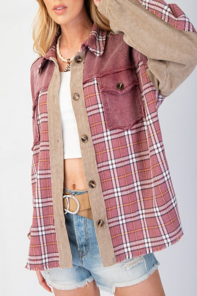 Treetops Plaid Mix Corduroy Shacket