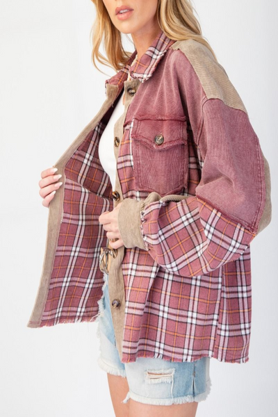 Treetops Plaid Mix Corduroy Shacket